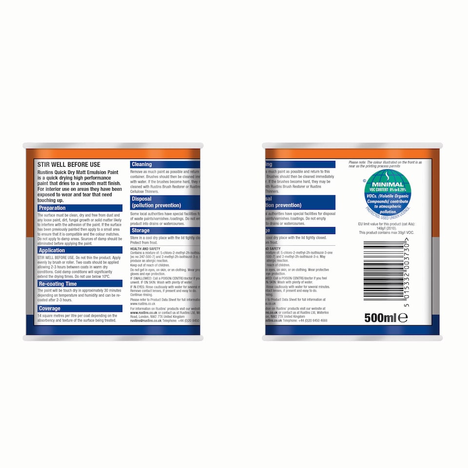 image 1 of Rustins Quick Dry Matt Emulsion Paint Magnolia 500ml