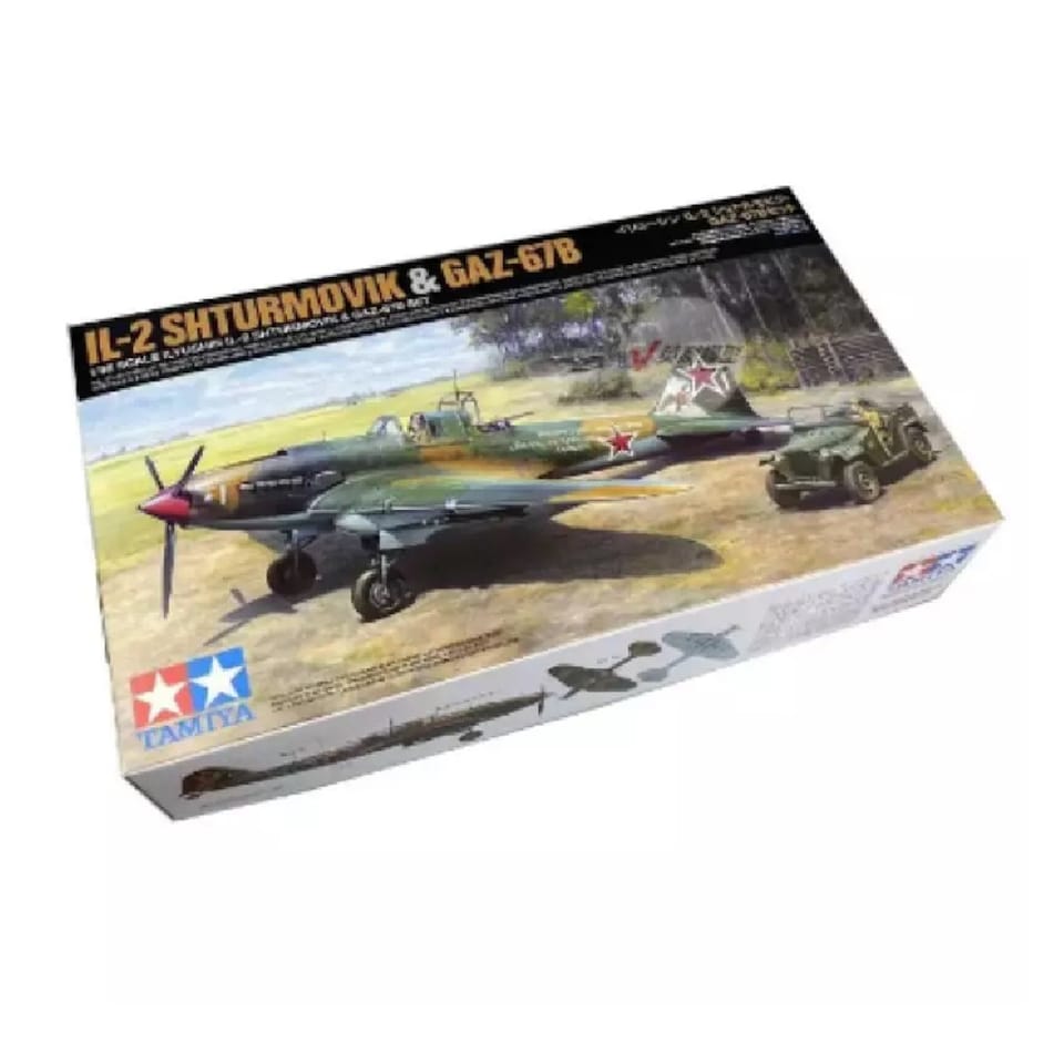 image 1 of Tamiya 25212 Illyushin IL-2 Sturmovik & GAZ-67B Set 1:48 Model Kit