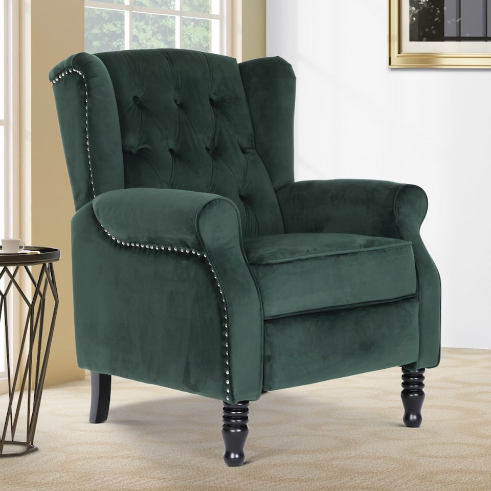image 1 of Velvet Bottle Green Marianna Manual Recliner Wingback Chair