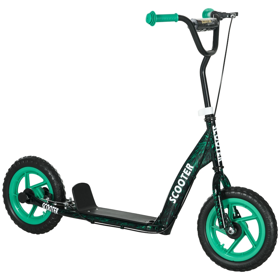 image 1 of AIYAPLAY Kids Scooter, Big Wheel Kick Scooter with Adjustable Height Handlebar, Non-slip Footplate, Rear Brake, Kickstand, for Kids 6-12 Years Old, Green | Green | Green