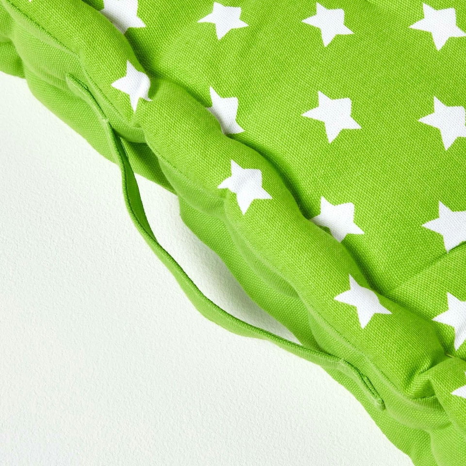 image 1 of Homescapes Cotton Green Stars Floor Cushion - 50 x 50 cm | Green | 50 x 50 cm