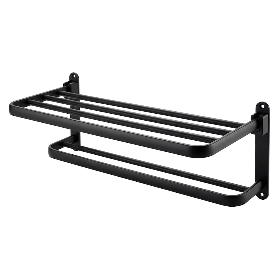 image 1 of Levede Towel Holder with 2 Bars Wall Mounted No Drill Bathroom Shelf Black