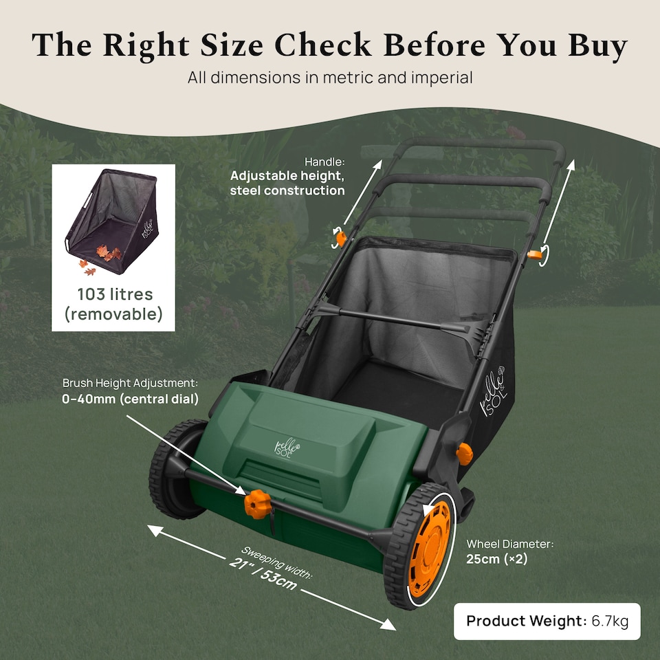 image 1 of Pelle & Sol 21-Inch Manual Lawn Sweeper with 103L Bag