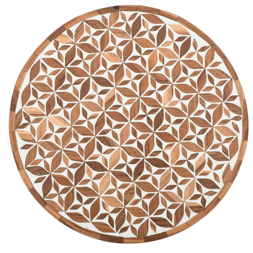 image 1 of Inlay Acacia Wood Floral Side Table Brown