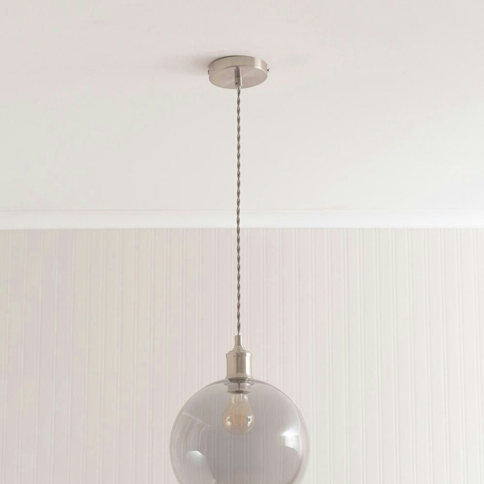 image 1 of ValueLights Bellamy Smoked Glass Globe Brushed Chrome Single Ceiling Pendant Light with Bulb Silver