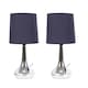 image 3 of ValueLights Teardrop Pair Chrome Touch Table Lamps Navy Shade | Black