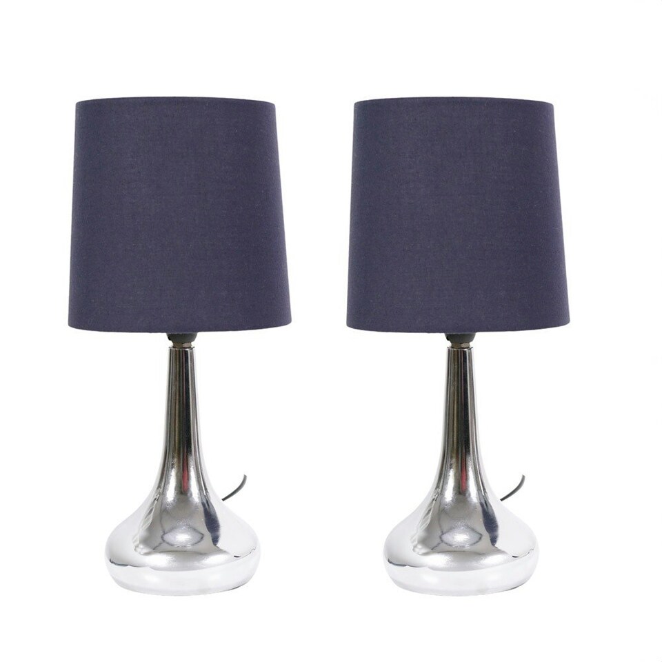 image 1 of ValueLights Teardrop Pair Chrome Touch Table Lamps Navy Shade | Black
