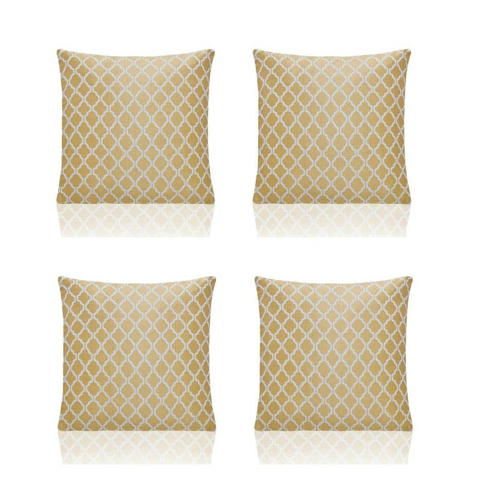 image 1 of Two Tone Geometric Jacquard 45cm x 45cm Ochre Cushion Set of 4 | Yellow | White | 45cm x 45cm x 10cm | 4