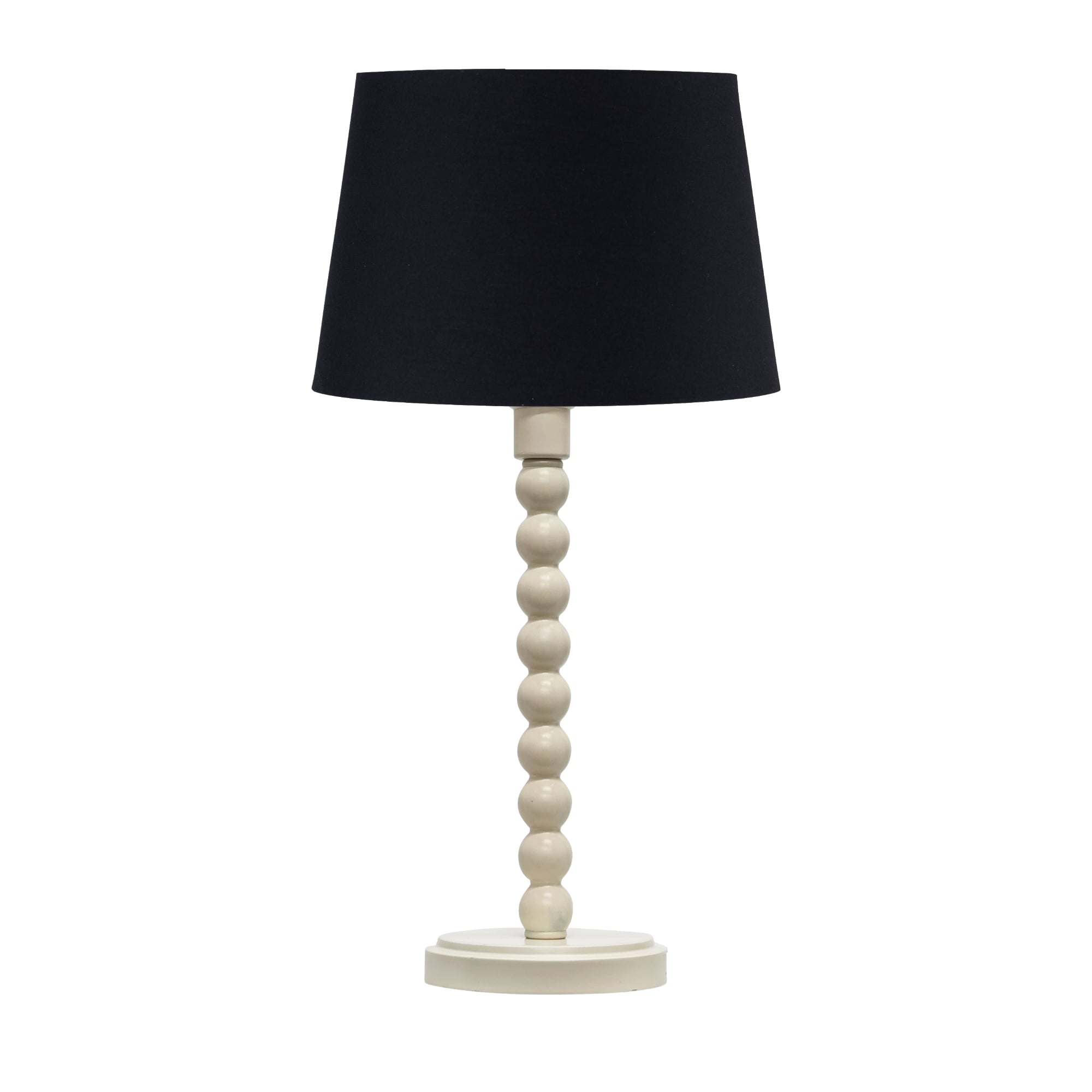 First Choice Lighting Bobbin - Ivory Lamp with Black Cotton Shade in White