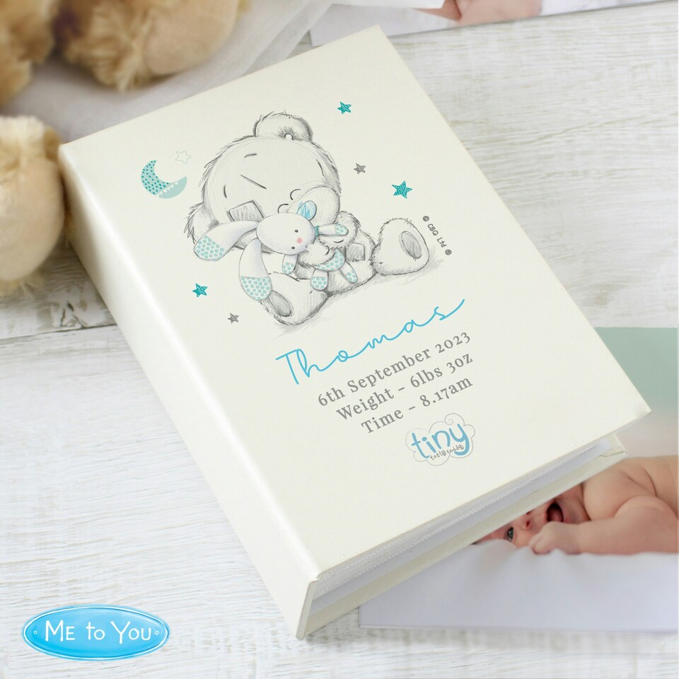 image 1 of Personalised Tiny Tatty Teddy Blue 6x4 Photo Album with Sleeves Cream