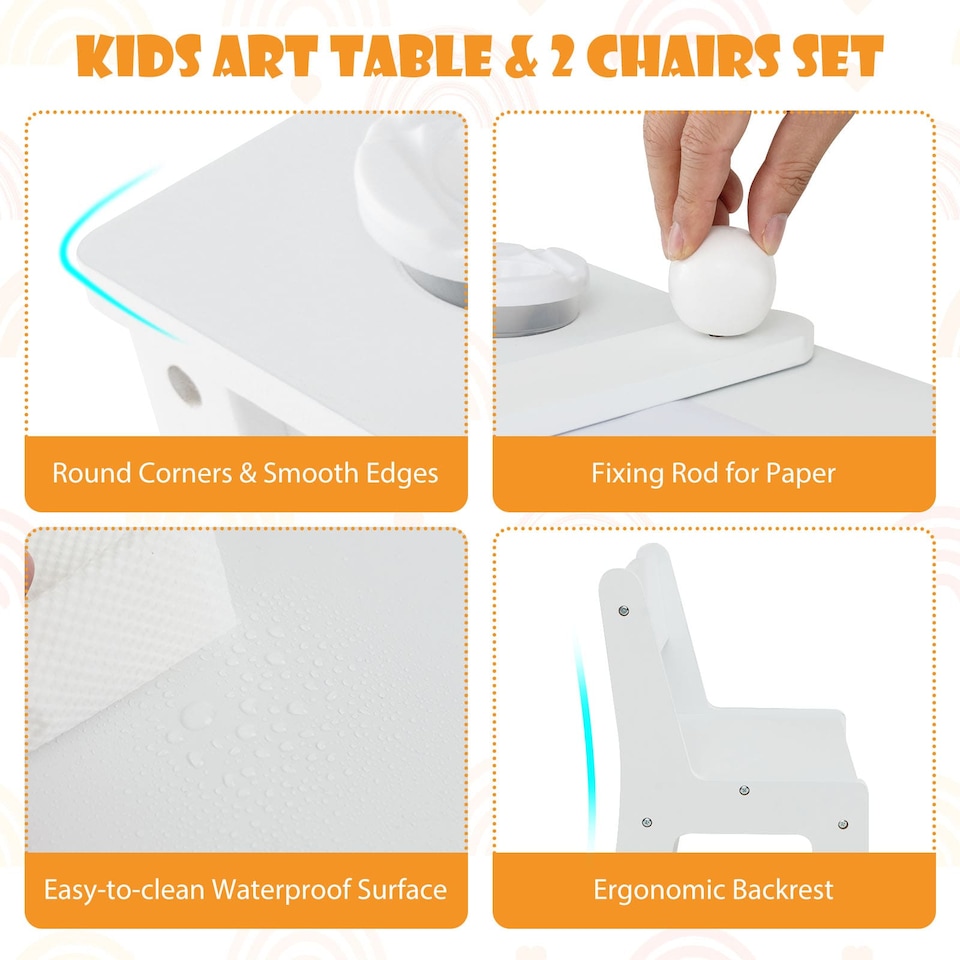 image 1 of COSTWAY 2-in-1 Kids Wooden Art Table and Art Easel Set With Chairs Storage Bins Paper Roll