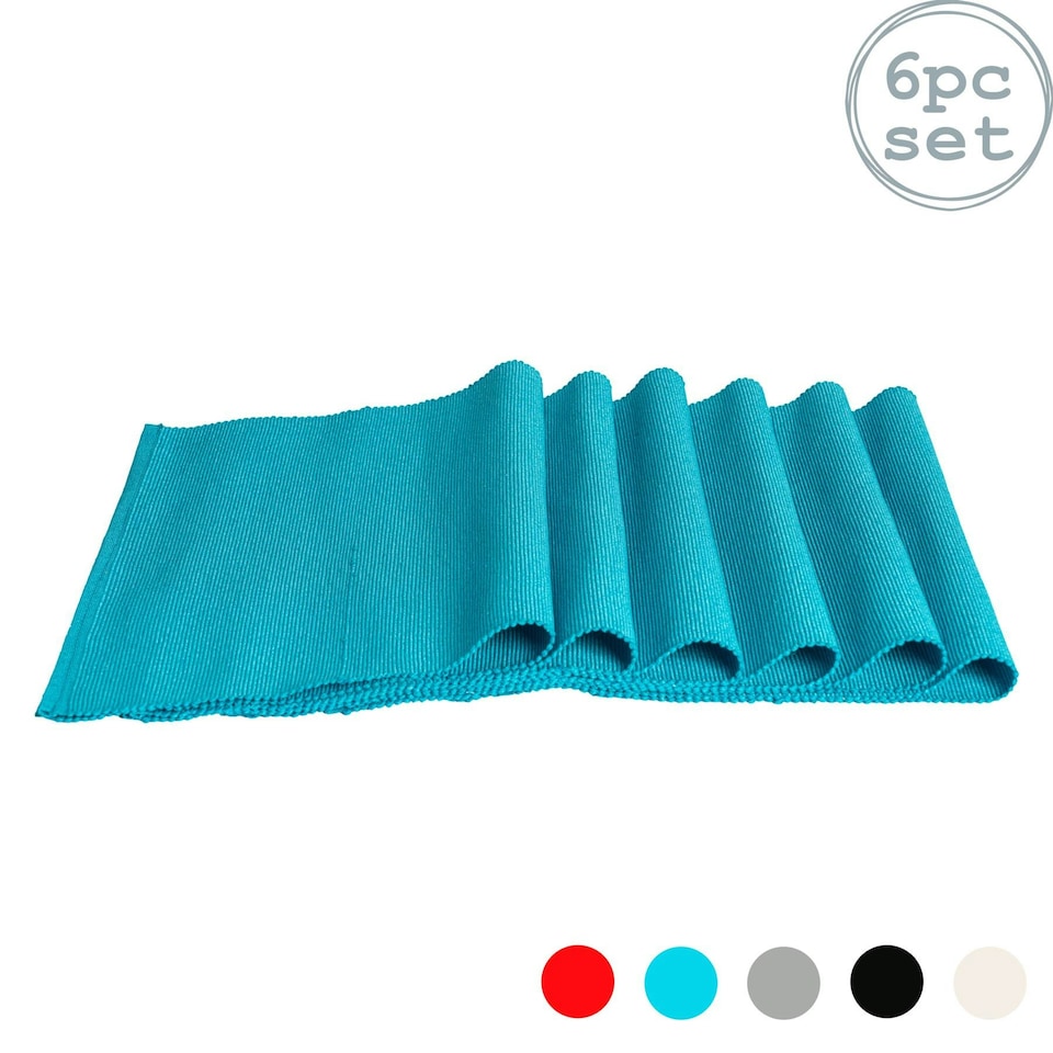 image 1 of Nicola Spring Ribbed Cotton Placemats - 48 x 33cm - Light Blue - Pack of 6 Blue