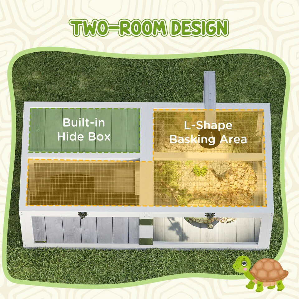 image 1 of PawHut Wooden Tortoise House with Lamp Holder, Clear Windows