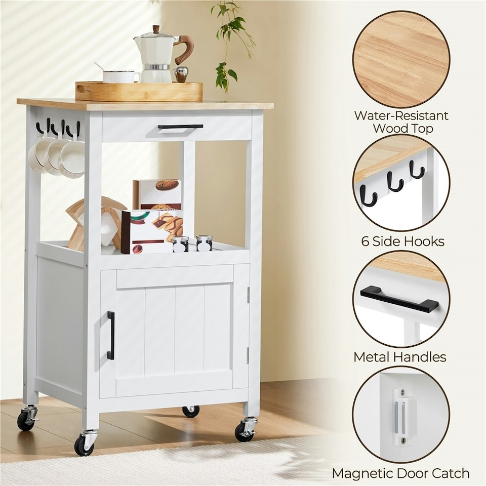 image 1 of Yaheetech Rolling Kitchen Cart W/Wheels  White