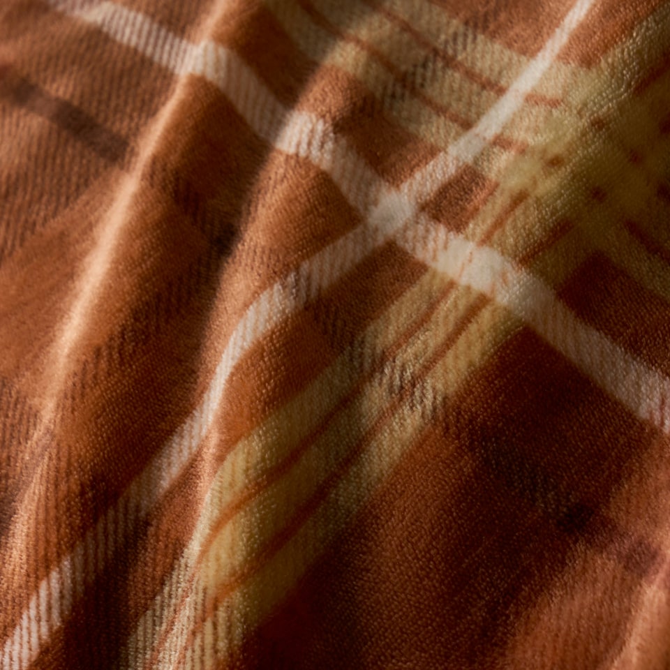 image 1 of OHS Autumnal Check Print Soft Cosy Warm Plush Fleece Duvet Cover and Pillowcase Bedding Set Orange | Rust | Super King