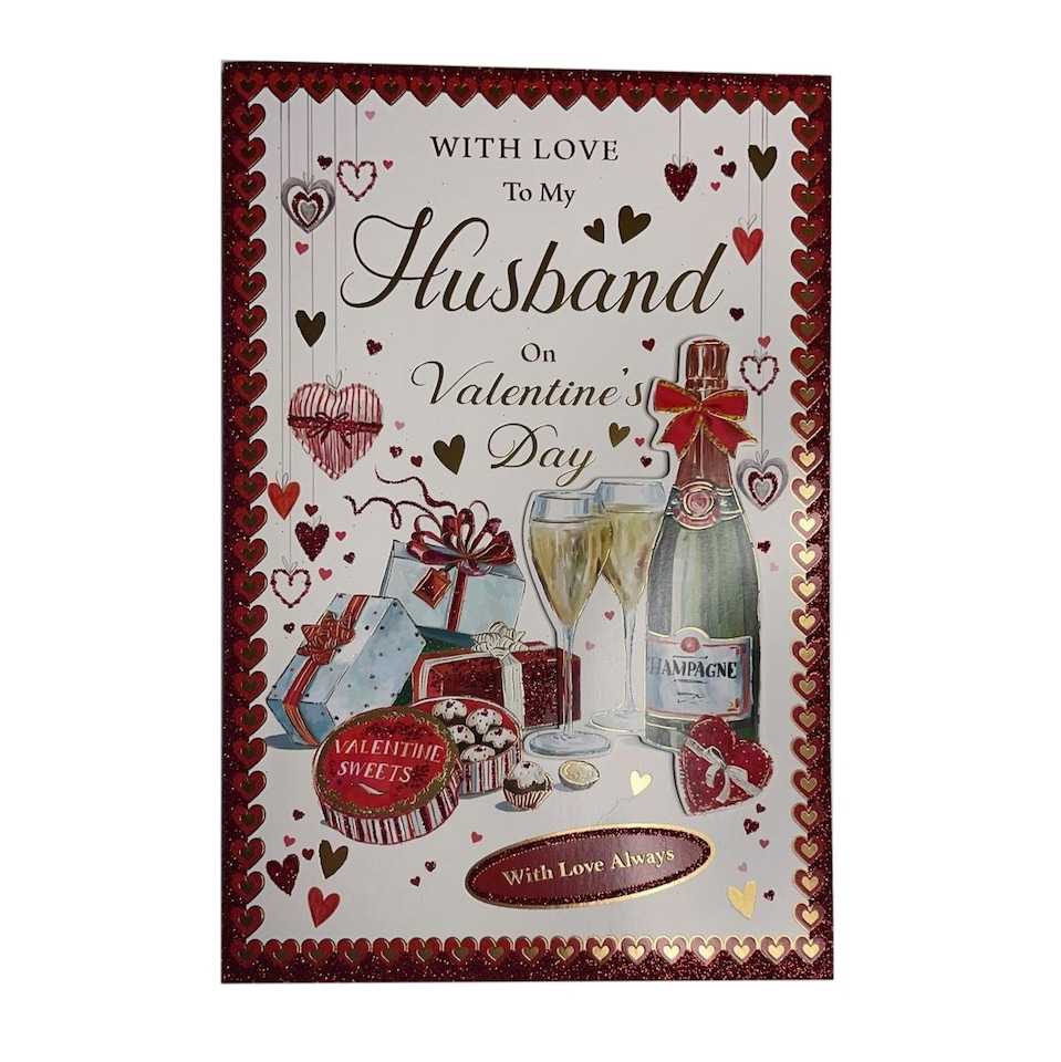 image 1 of With Love To My Husband Gifts And Champagne Design Valentine's Day Card