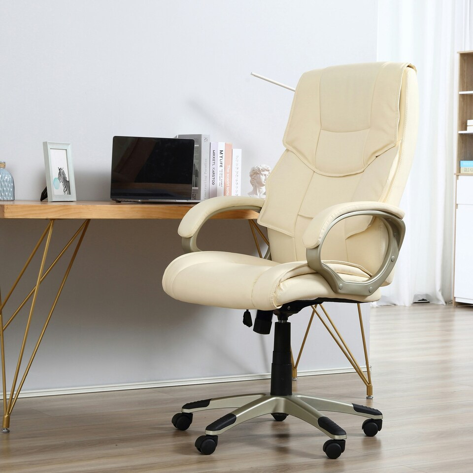 image 1 of HOMCOM Executive Office Chair Faux Leather Computer Chair w/ Wheel White