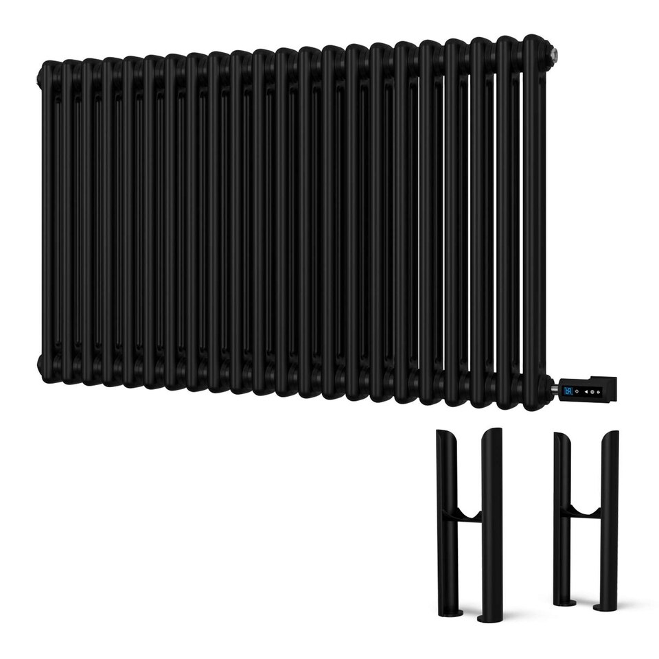 image 1 of Alpha - Black Column Electric Radiator H600mm x W988mm 2 Column 900w Thermostatic WIFI - Feet Included