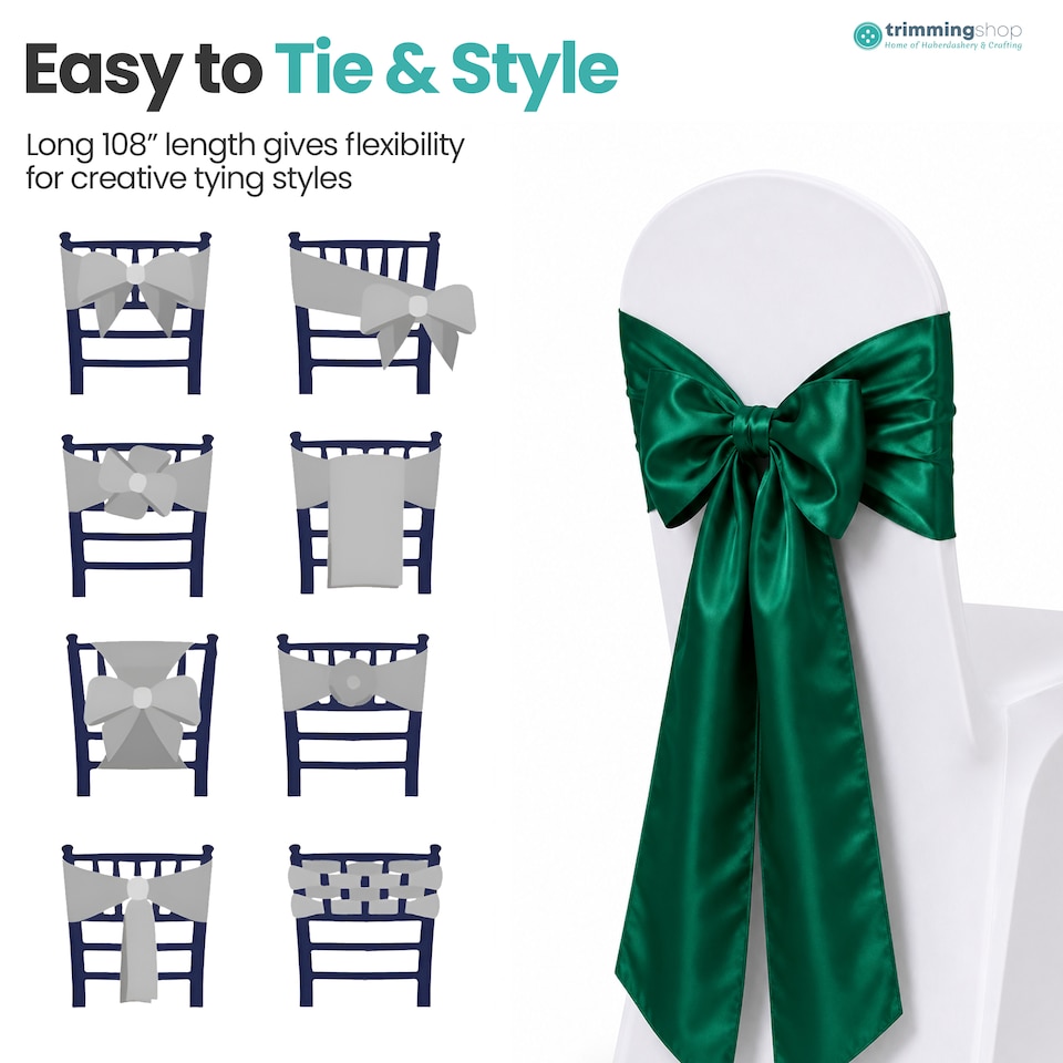 image 1 of 7"x108" Satin Chair Sash, Chair Sashes Hammed Edges Bow Tie - 25pcs