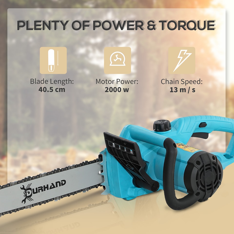 image 1 of DURHAND Electric Chainsaw Garden Tools, 2000 W for Wood, Blue
