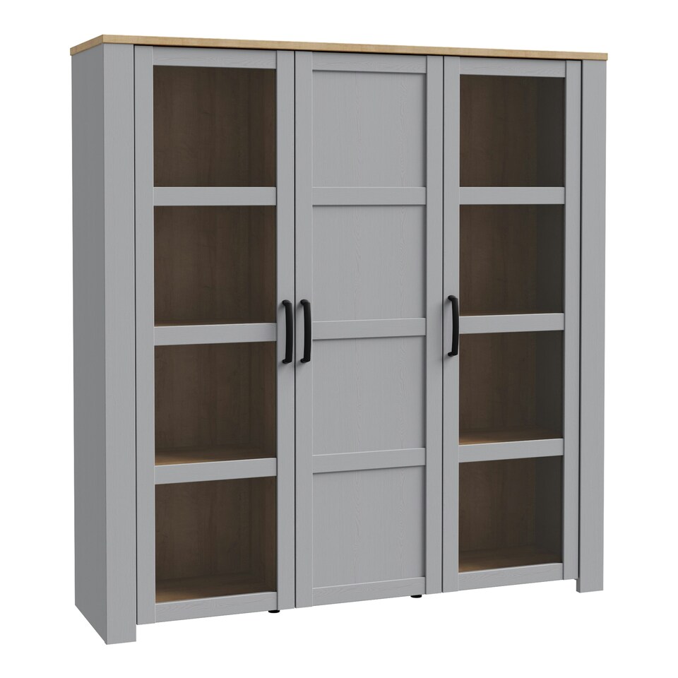 image 1 of Bohol 3 Door Large Display Cabinet in Riviera Oak/Grey Oak