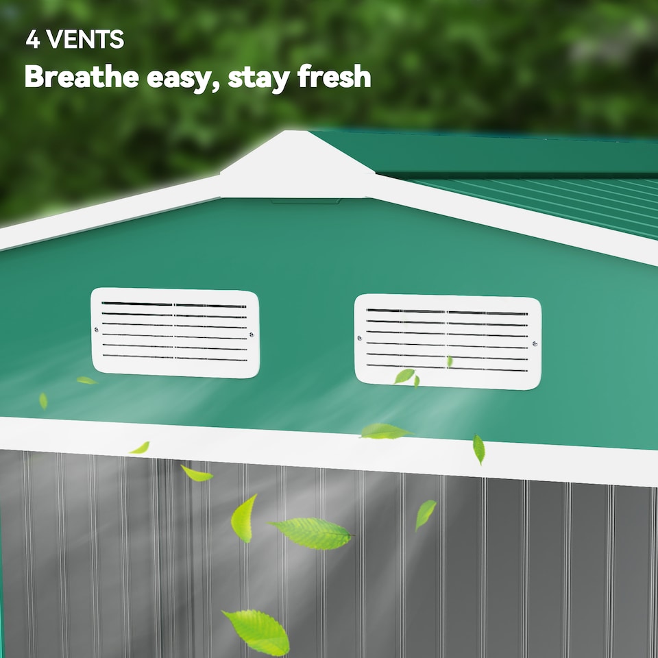 image 1 of Outsunny 9 x 6ft Metal Garden Shed, Outdoor Storage Tool House with Ventilation Slots, Foundation Kit and Lockable Double Doors, Green