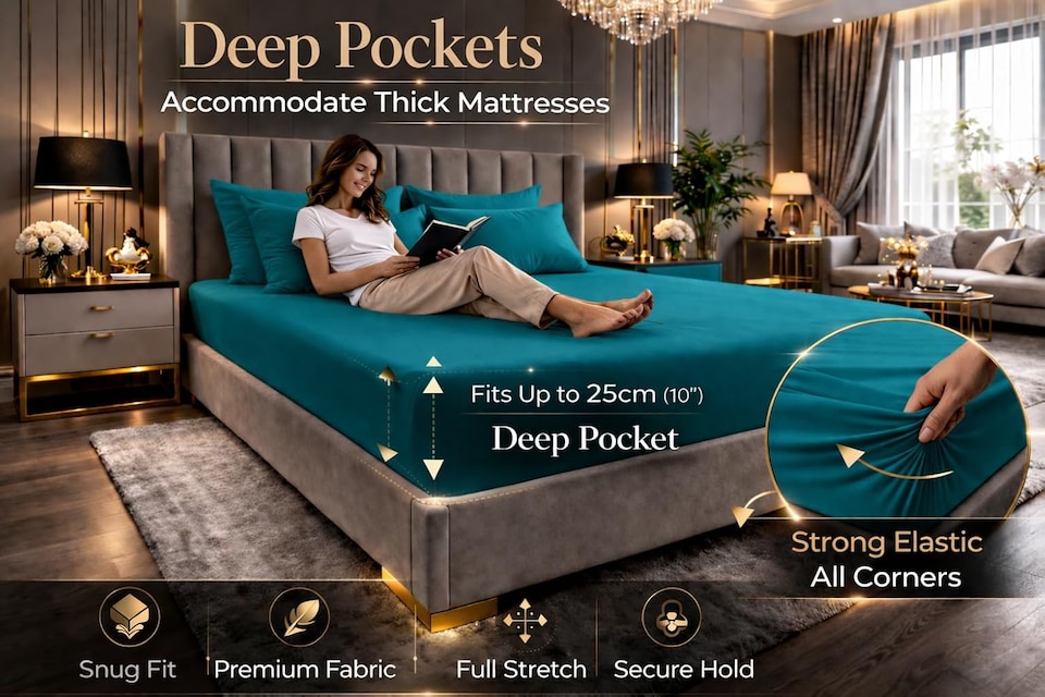 image 1 of HOMES-LINEN Polycotton Fitted Sheet 25cm Deep Pocket