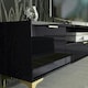 image 7 of TV Unit 200cm Black Gloss Doors with Gold Legs and Centre Drawer Black