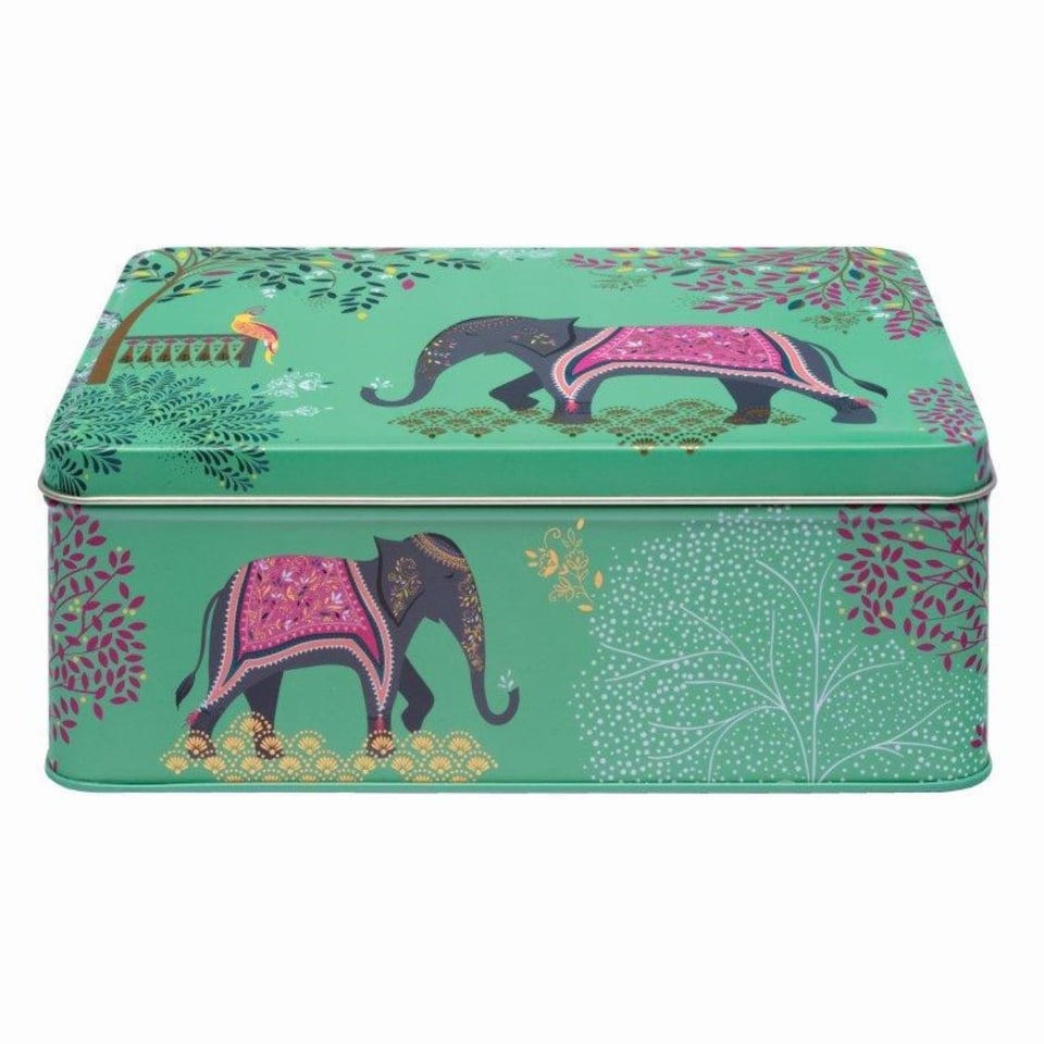 Tin: 19.5cm x 15.4cm x 7.5cm Sara Miller India Elephant, Rectangular Tin