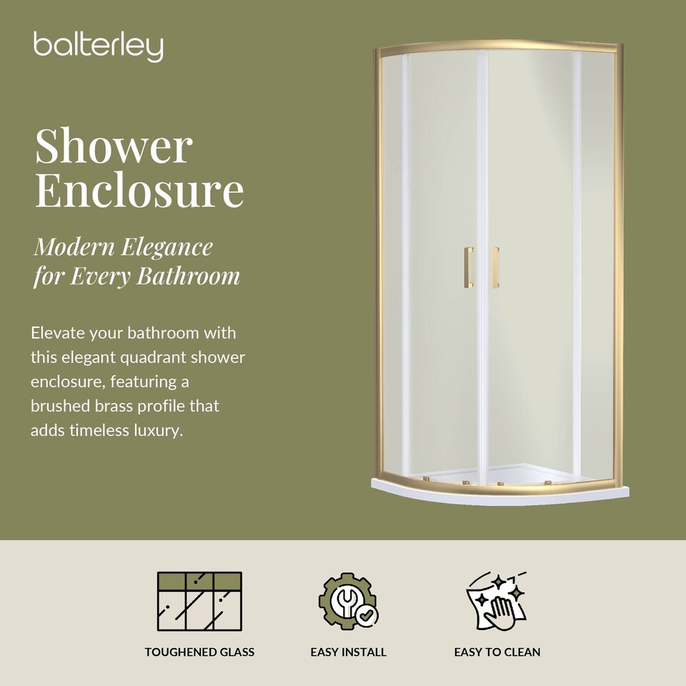 image 1 of Balterley Ruwa Toughened Safety Glass Quadrant Shower Enclosure - Balterley | Copper | Brushed Brass | 1
