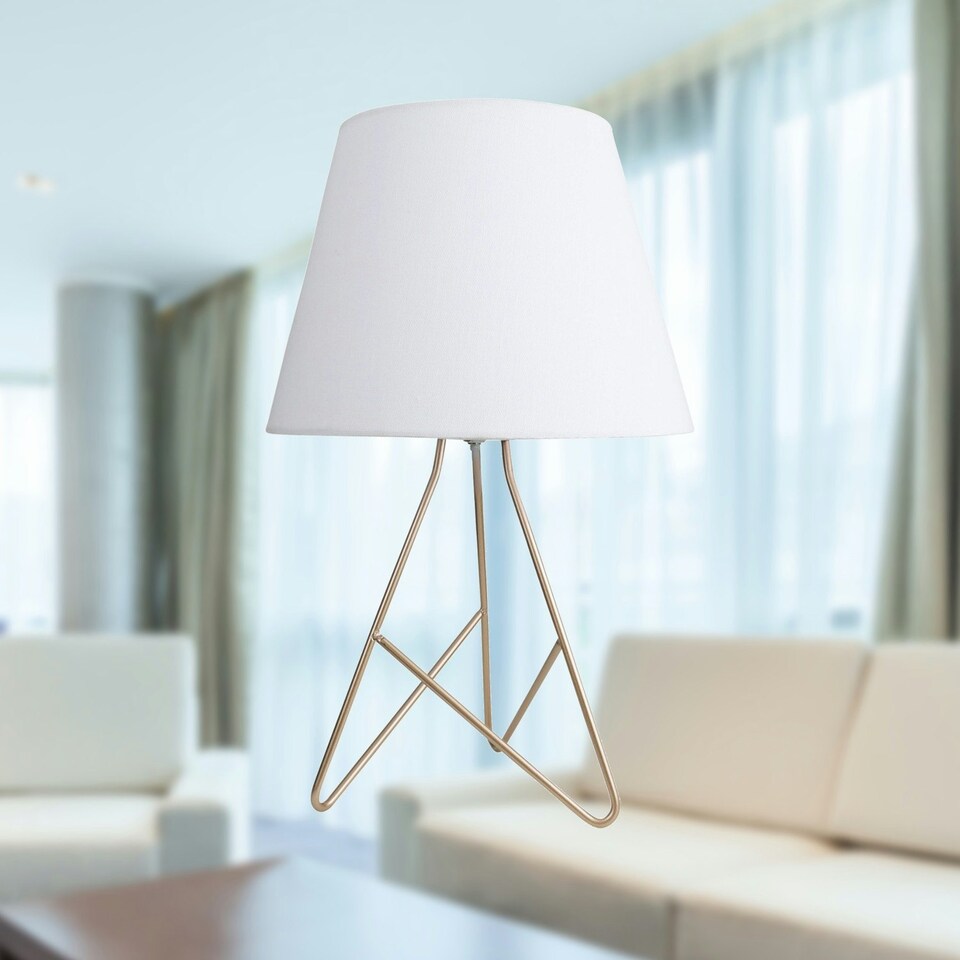 image 1 of First Choice Lighting Tripod Gold 42cm Table Lamp With White Fabric Shade Gold | White