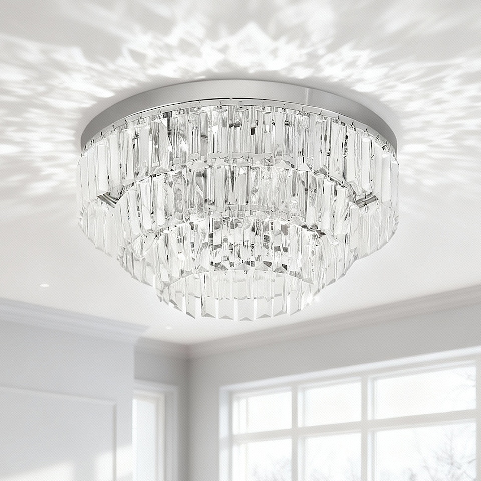 image 1 of HOMCOM Modern Crystallite Ceiling Light, Chandeliers, Pendant Lamp w 7 Lights, E14 Fittings for Living Room, Bedroom, Silver