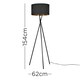 image 2 of ValueLights Camden Black Tripod Floor Lamp Black & Gold Shade & Bulb Black