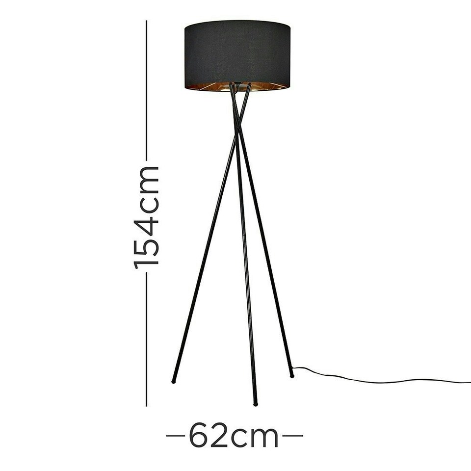 image 1 of ValueLights Camden Black Tripod Floor Lamp Black & Gold Shade & Bulb Black