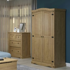 Premium Corona 2 Door Wardrobe in Mexican Pine, Classic Design with Metal Hardware | Brown | Brown | One Size | 1
