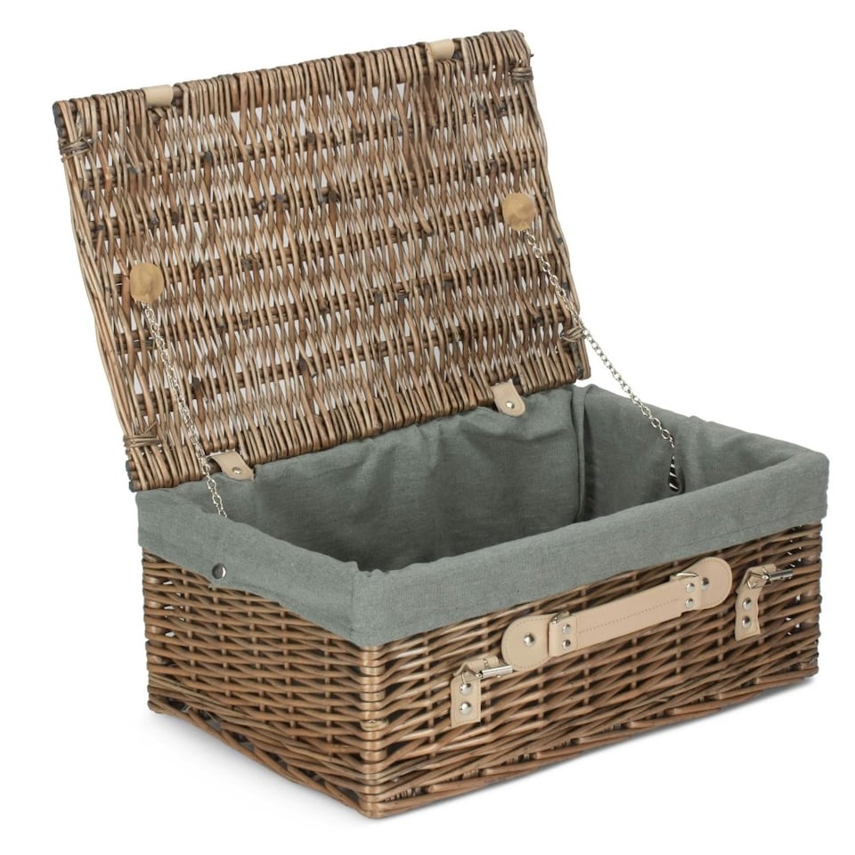 image 1 of 46cm Antique Wash Wicker Picnic Basket with Lining White | White | One Size