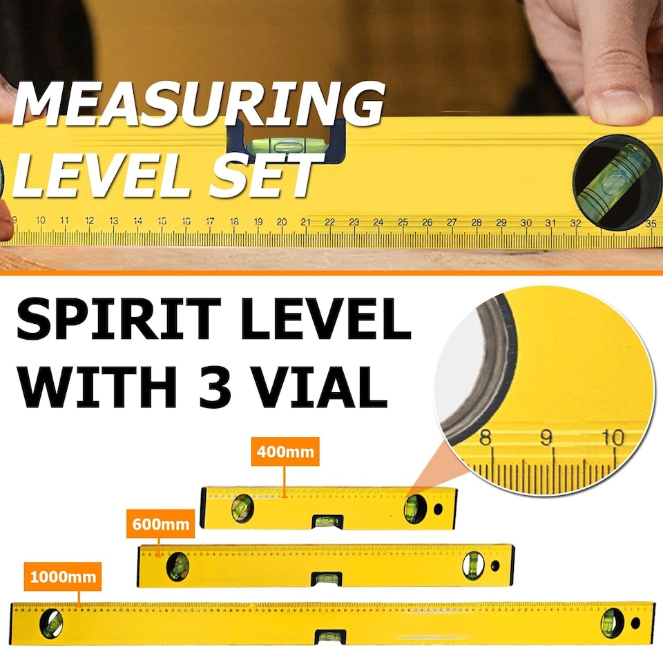 image 1 of Spirit Level, 3pcs High Accuracy Spirit Level Set Lightweight DIY Builder 400, 600, 1000mm, Aluminum Alloy Level Set