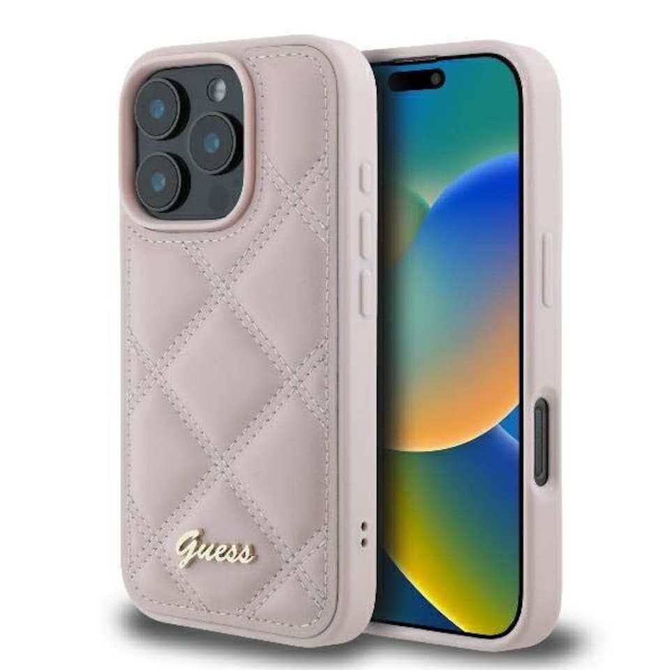 image 1 of Guess Quilted Metal Logo Case for iPhone 16 Pro Max 6.9 Pink