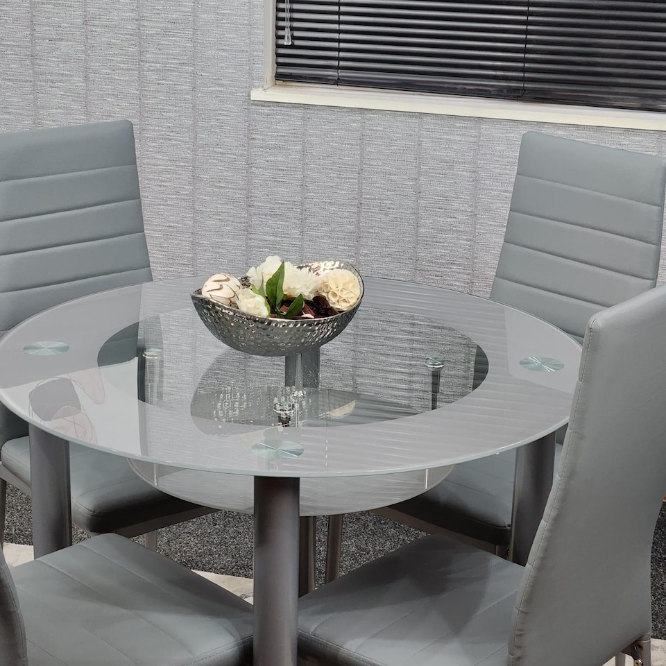 image 1 of Dining Table And 4 Chairs Grey Round Table With 4 Grey Chairs Dining Room Furniture | Grey | One Size | 5