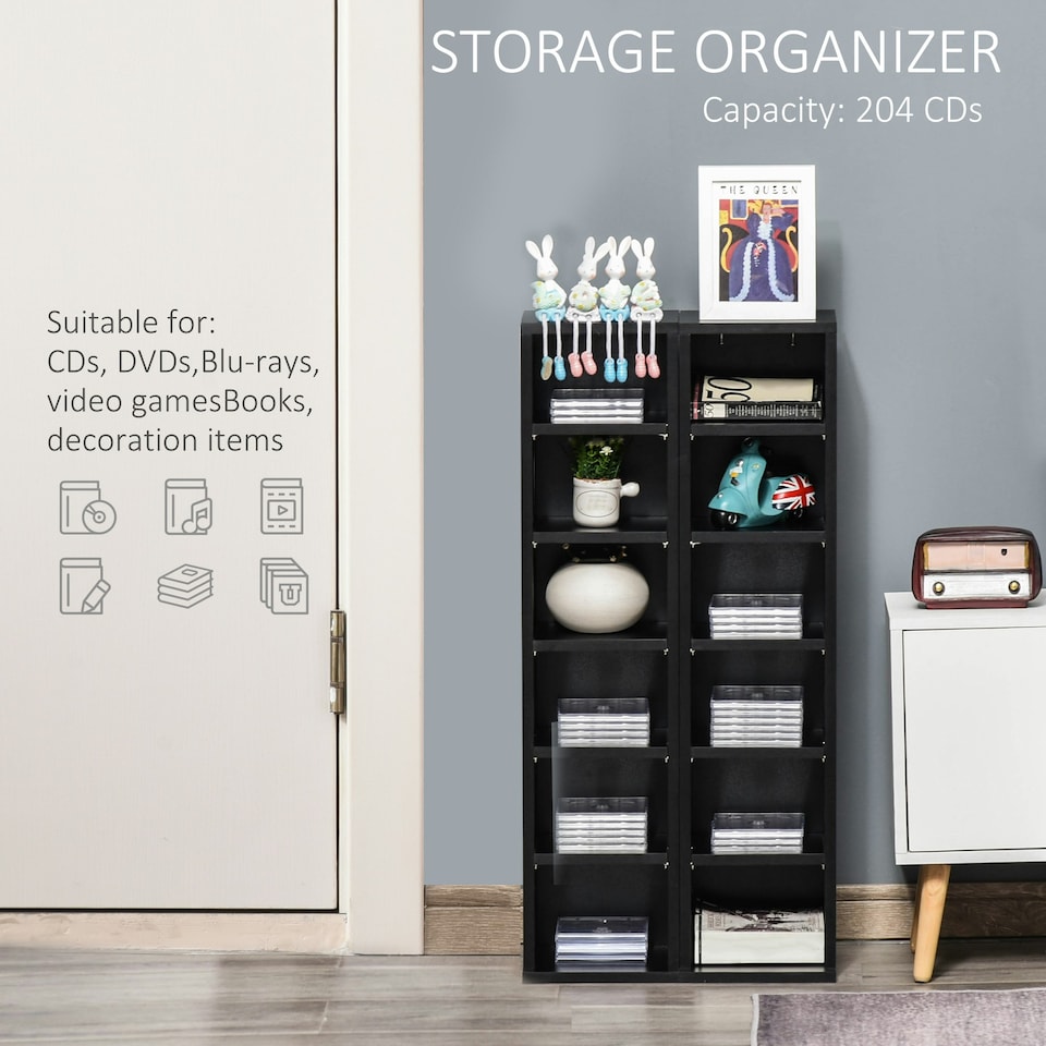 image 1 of HOMCOM Set of 2 CD Storage Units with Adjustable Shelves Black