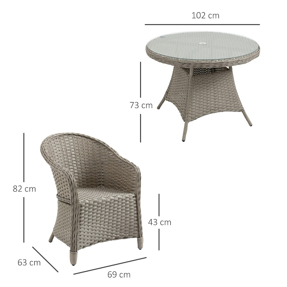 image 1 of Outsunny Rattan Dining Set for 4 with Cushions and Umbrella Hole, Mixed Grey