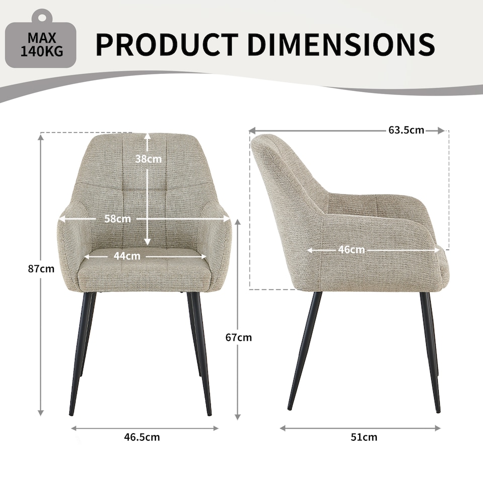 image 1 of SONARA Dining Chair Set of 2, Water-Repellent Plush Chenille Upholstered for Dining Room | Brown