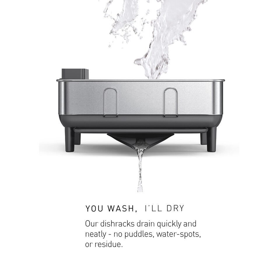 image 1 of Simplehuman Compact Steel Frame Dish Rack Dish Drainer, Brushed Stainless Steel