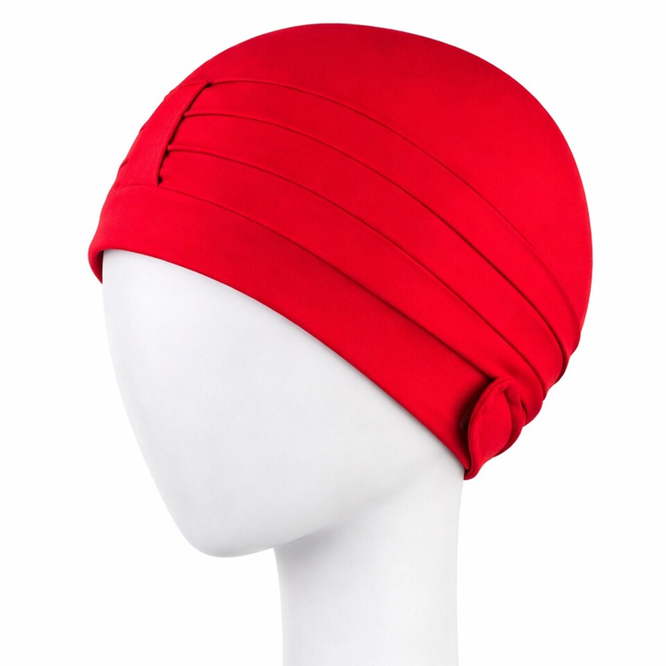 image 1 of Ladies Comfortable Fabric Swimming Cap | Turban Style Lightweight Swim Cap | Red | Red | One Size | 1