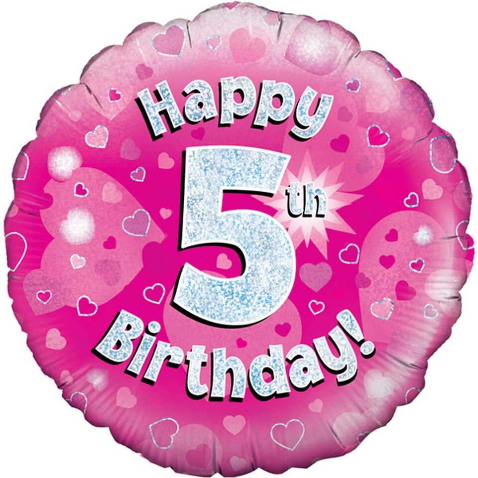 Oaktree 18 Inch Happy 5th Birthday Pink Holographic Balloon - Pink/Silver - One Size