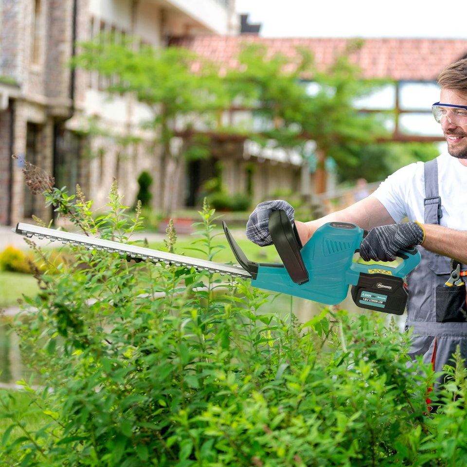 image 1 of Outsunny Cordless Hedge Trimmer with Brushless Motor, Orange | Orange