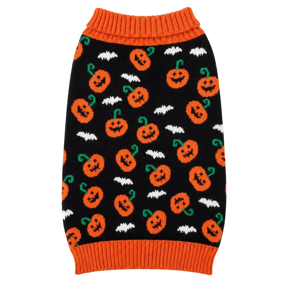 image 1 of Large Halloween Pet Dog Jumper Black Orange Pumpkin Knitted Sweater 50cm