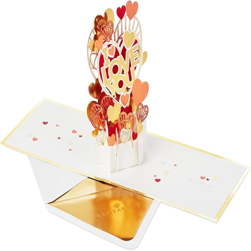 image 1 of Gold & Red Hearts Design 3D & Pop Up Love Card Anniversary, Valentines, Engagement Birthday
