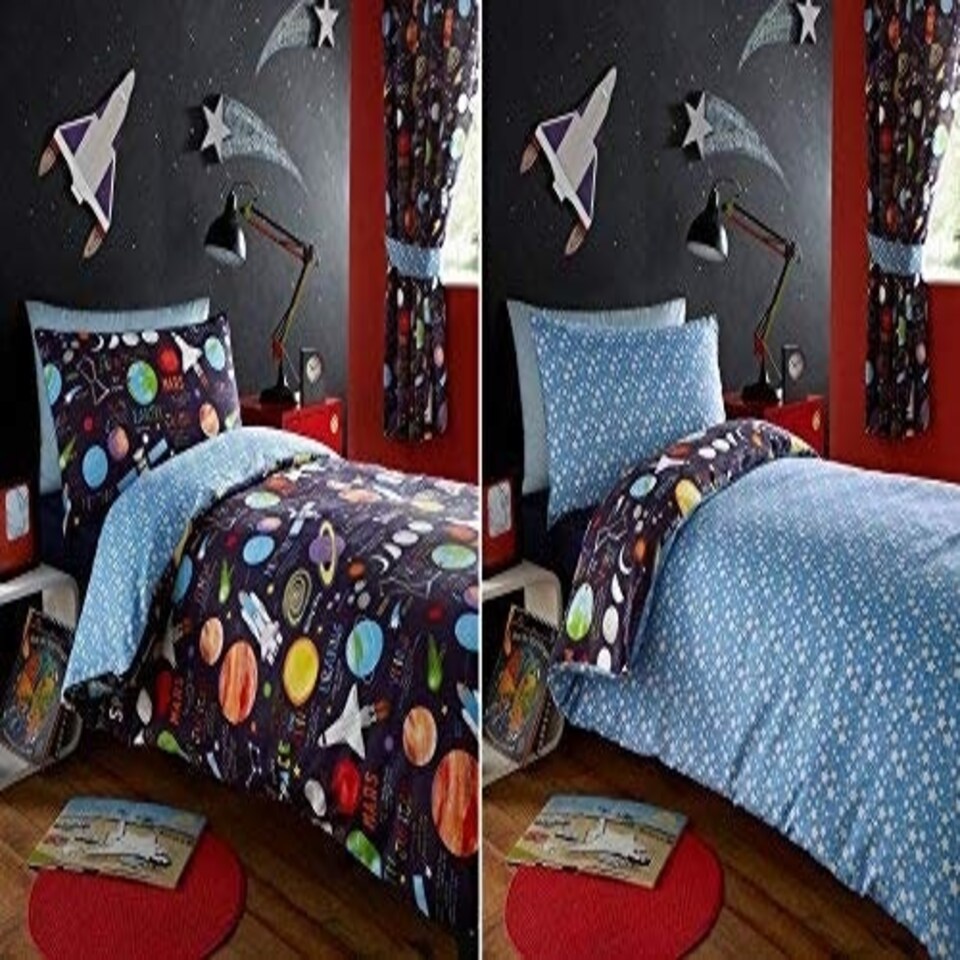 image 1 of Portfolio Home Planets Bed Duvet Cover and Pillowcase Bed Set Bedding Dark Multi | Single