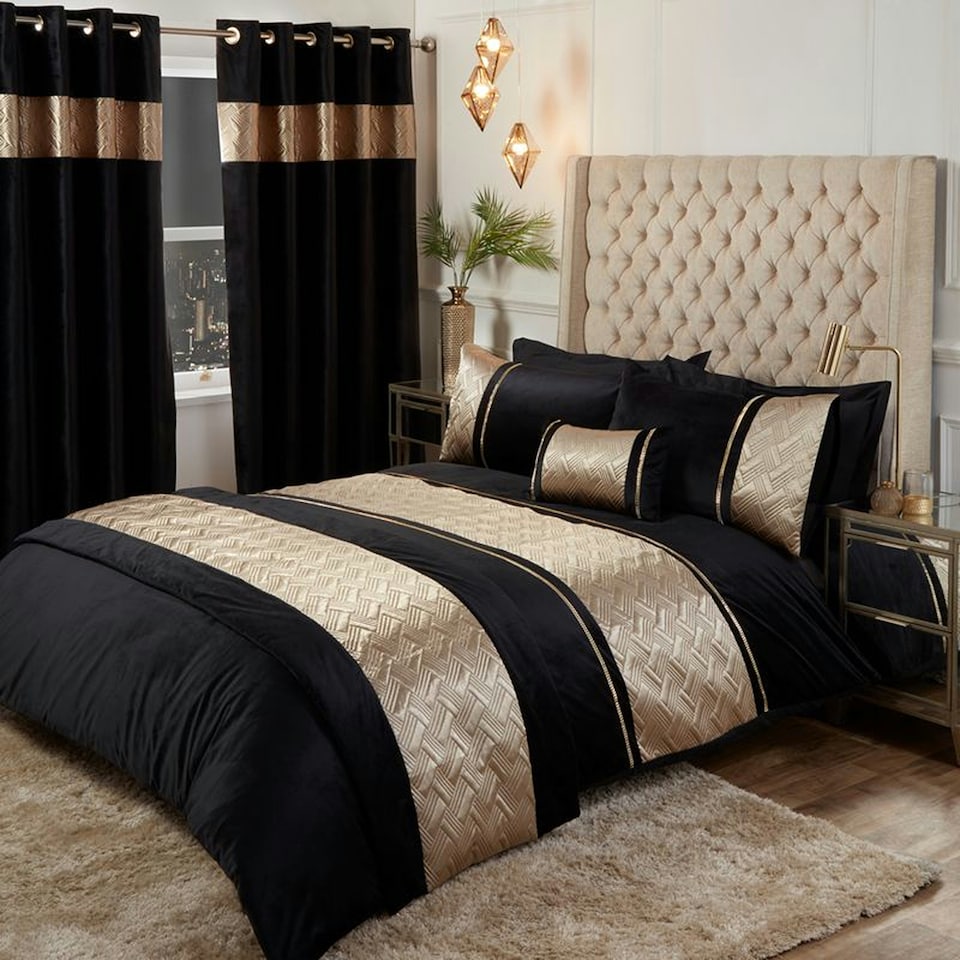 image 1 of Capri Polycotton Duvet Cover Set With Pillowcase Gold | Super King